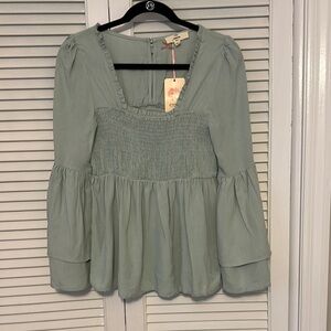 Chic Sage Green Smocked Top
